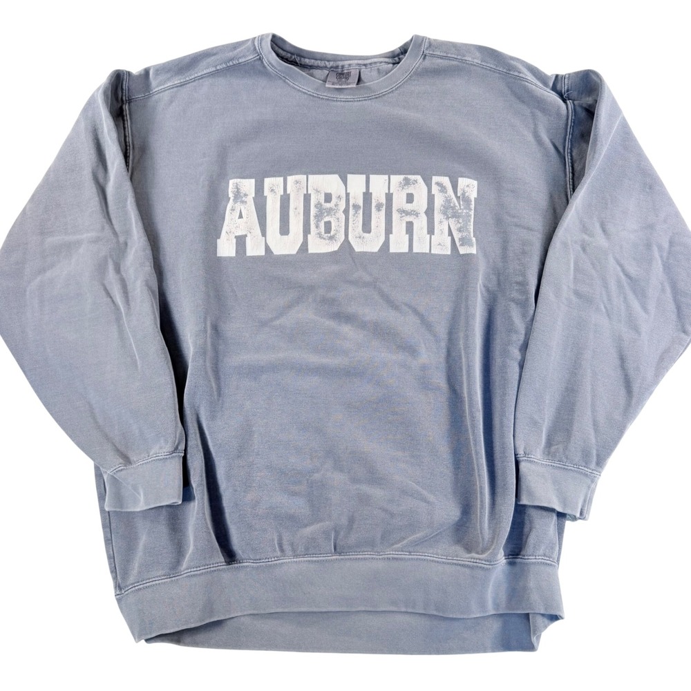 Comfort Color NCAA Auburn University Sweatshirt Vintage Distressed Blue Women XL